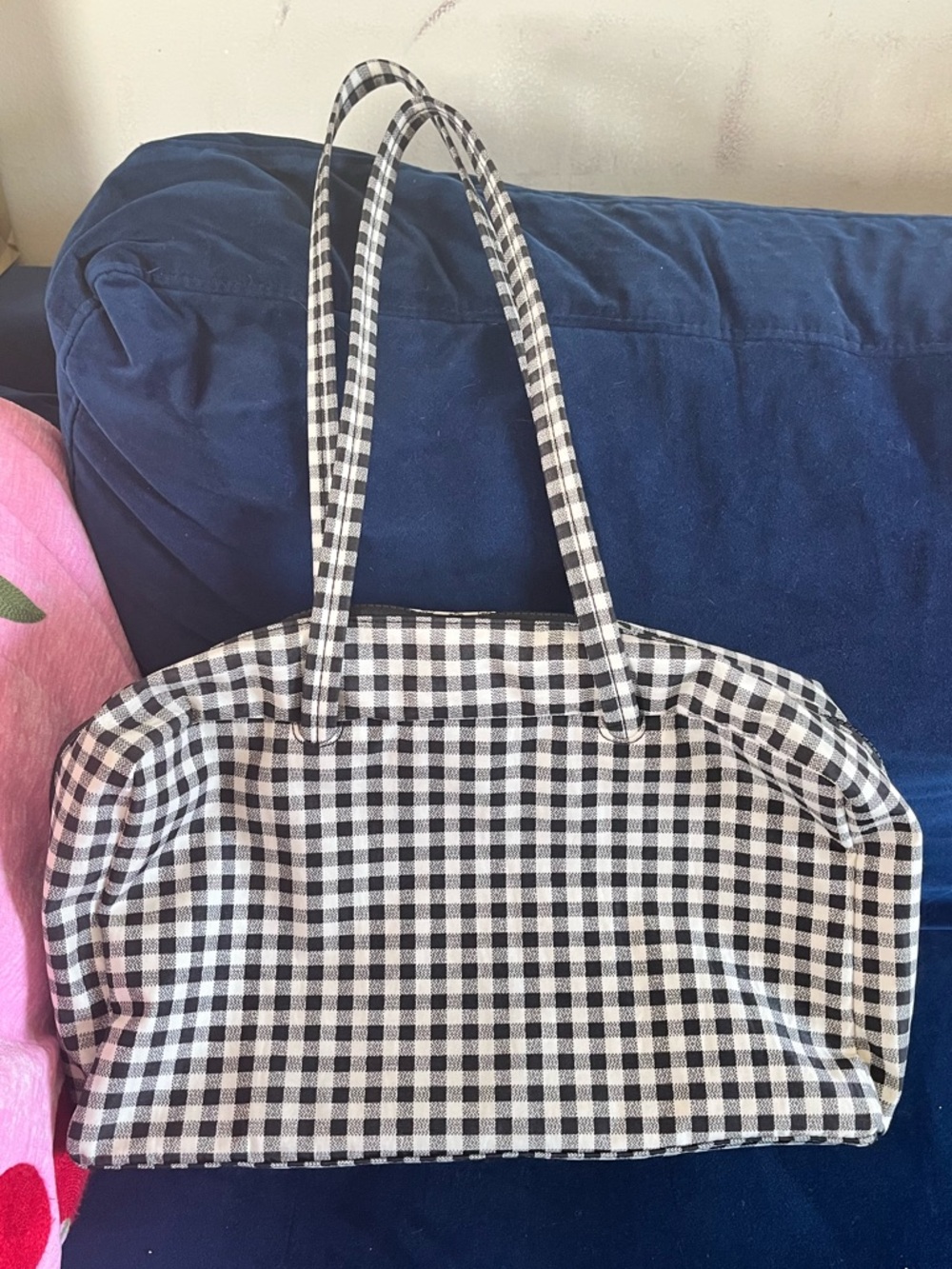 BAGGU Medium Bowler Bag - Black and White Gingham